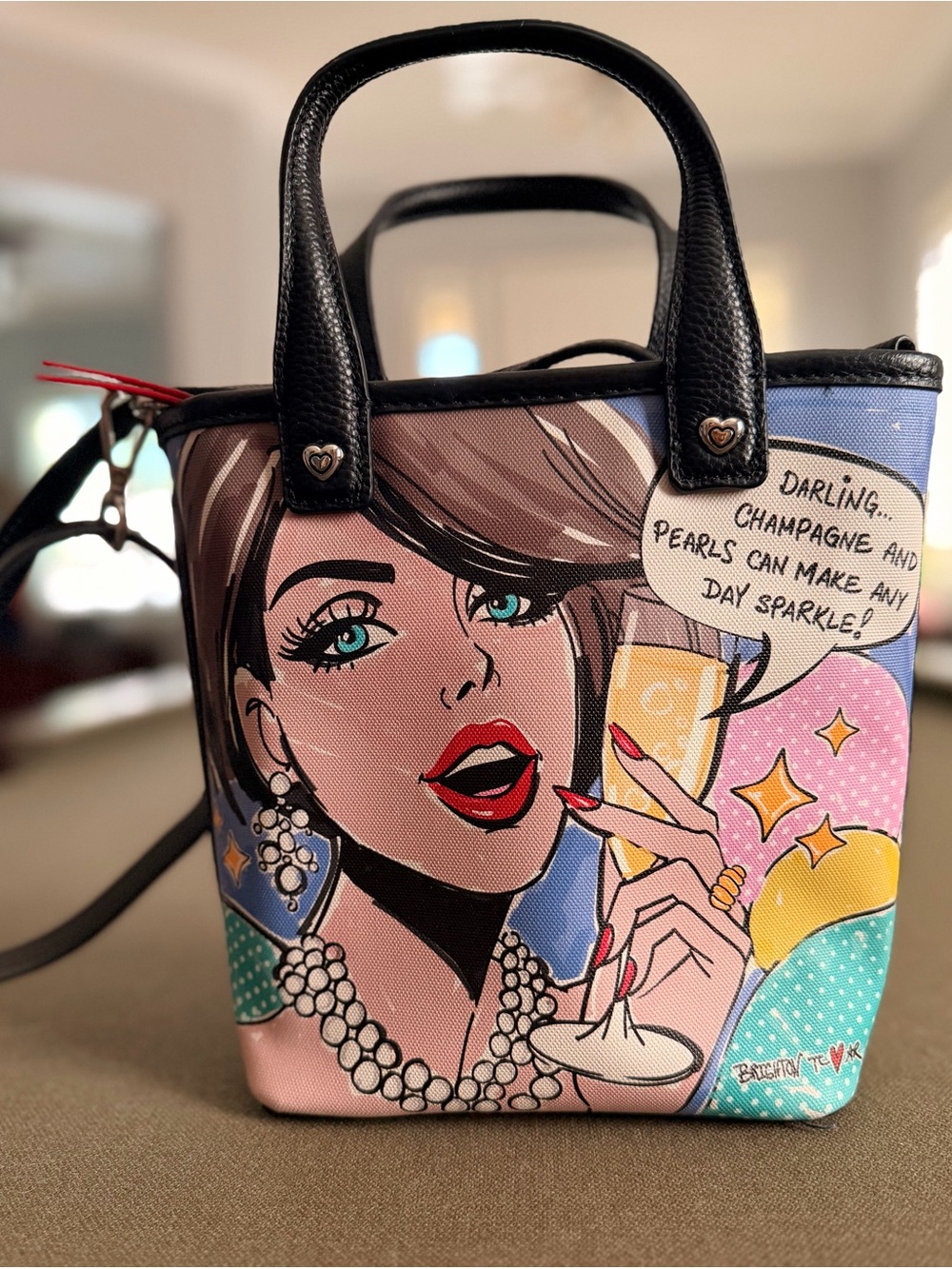 Brighton Pop Art Mini Tote in White, Pink, Gold, Blue, Black